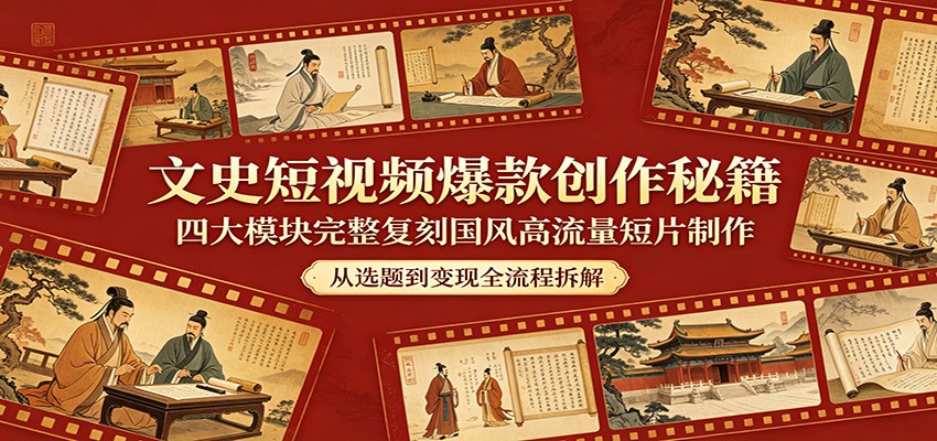文史短视频爆款创作秘籍：四大模块完整复刻国风高流量短片制作-我爱发帖
