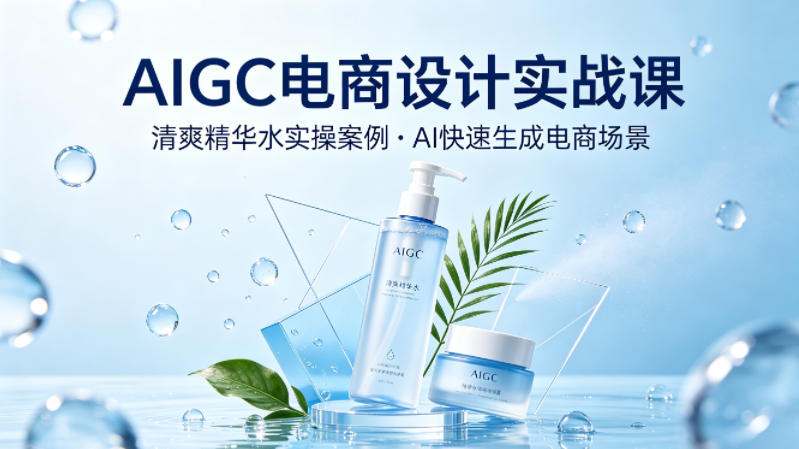 AIGC电商设计实战课，以清爽精华水为实操案例，教你用AI快速生成电商场景-旺仔资源库