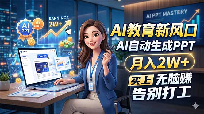 AI教育新风口，AI自动生成PPT，月入2W+，无脑赚，告别打工-樵渔匹