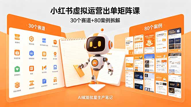 小红书虚拟运营出单矩阵课：30个赛道+80案例拆解，AI赋能批量生产笔记-吾爱自习网