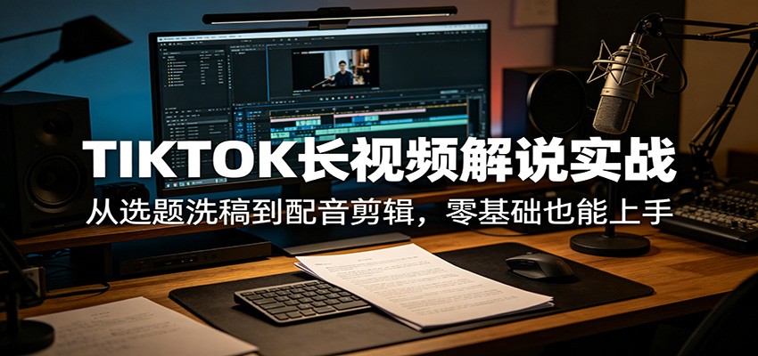 TIKTOK长视频解说实战：从选题洗稿到配音剪辑，零基础也能上手-吾爱自习网