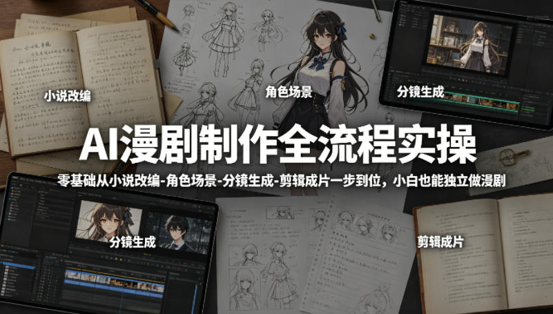 AI漫剧制作全流程实操，零基础从小说改编-角色场景-分镜生成-剪辑成片一步到位，小白也能独立做漫剧-旺仔资源库