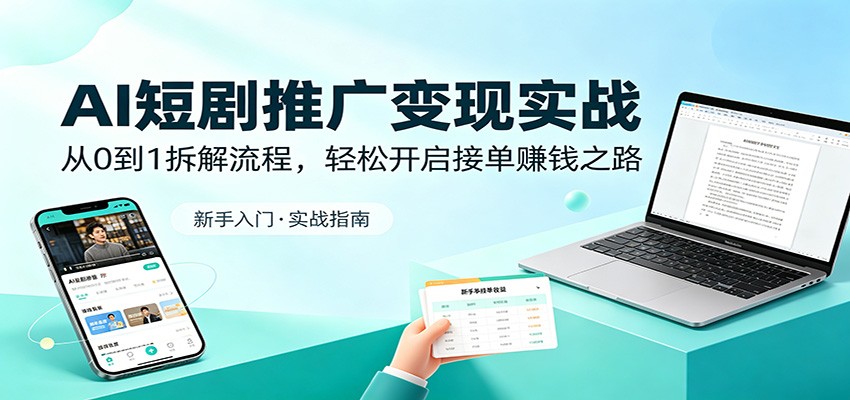 AI短剧推广变现实战：从0到1拆解流程，轻松开启接单赚钱之路-吾爱自习网