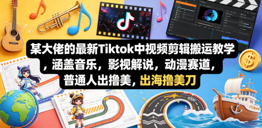 某大佬的最新Tiktok中视频剪辑搬运教学，涵盖音乐，影视解说，动漫赛道，普通人出海撸美刀-我爱发帖