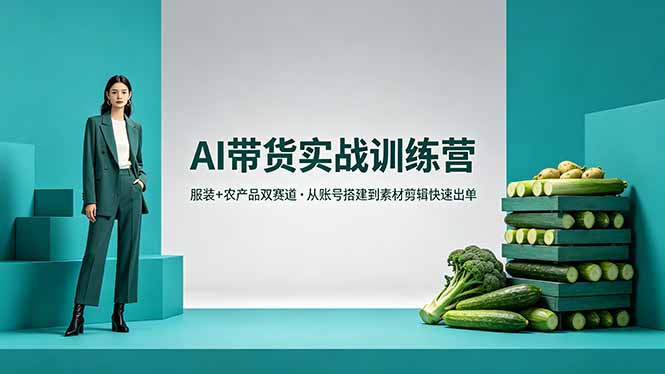 AI带货实战训练营，服装+农产品双赛道，从账号搭建到素材剪辑快速出单-樵渔匹