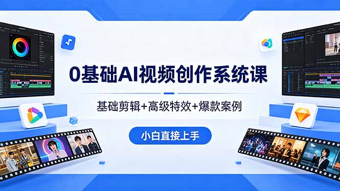 0基础AI视频创作系统课，基础剪辑+高级特效+爆款案例，小白直接上手-吾爱自习网