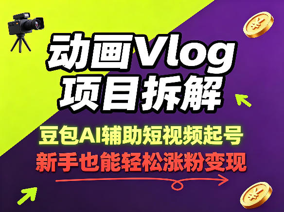动画Vlog项目拆解，豆包AI辅助短视频起号，新手也能轻松涨粉，43条作品涨粉8.3W-吾爱自习网