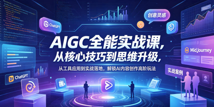 AIGC全能实战课，从核心技巧到思维升级，从工具应用到实战落地，解锁AI内容创作高阶玩法-吾爱自习网
