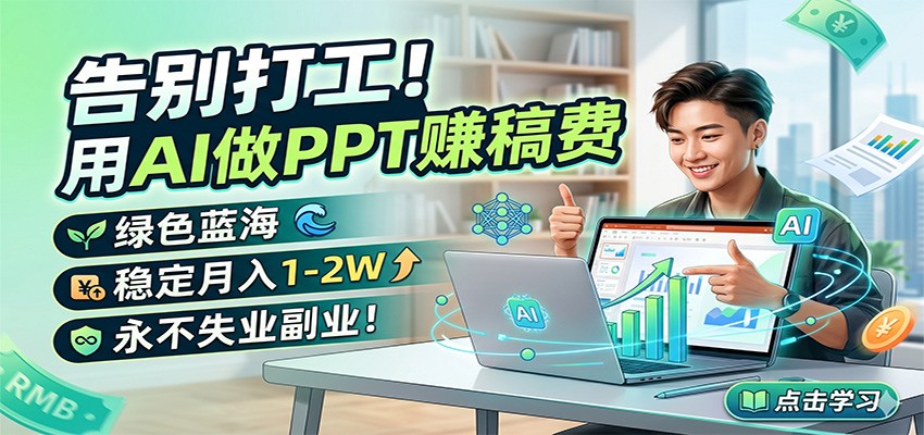 告别打工！用AI做PPT赚稿费，绿色蓝海，稳定月入1-2W，永不失业副业！-吾爱自习网