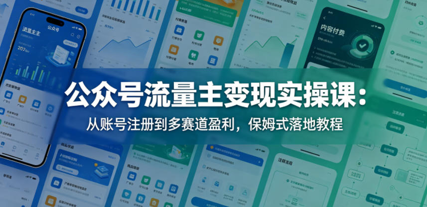 公众号流量主变现实操课：从账号注册到多赛道盈利，保姆式落地教程-吾爱自习网