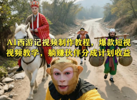 AI西游记视频制作教程，爆款短视频教学，躺賺伙伴分成计划收益-吾爱自习网