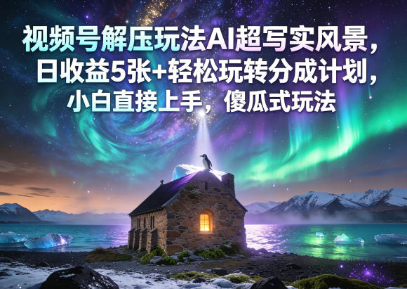 视频号解压玩法AI超写实风景，日收益5张+轻松玩转分成计划，小白直接上手，傻瓜式玩法-吾爱自习网