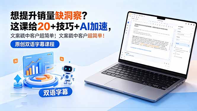 想提升销量缺洞察？这课给 20 + 技巧 + AI 加速，文案戳中客户超简单！【原创双语字幕】-吾爱自习网