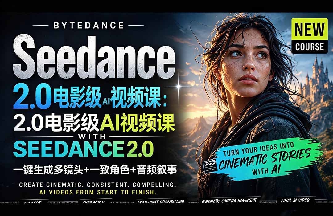 Seedance 2.0电影级AI视频课：一键生成多镜头+一致角色+音频叙事-世界代码分享网