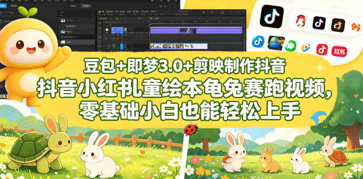 豆包＋即梦3.0+剪映制作抖音小红书儿童绘本龟兔赛跑视频，零基础小白也能轻松上手-旺仔资源库