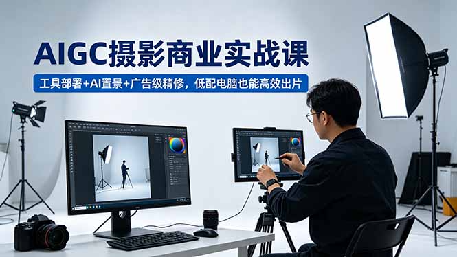 AIGC 摄影商业实战课，工具部署+AI置景+广告级精修，低配电脑也能高效出片-吾爱自习网