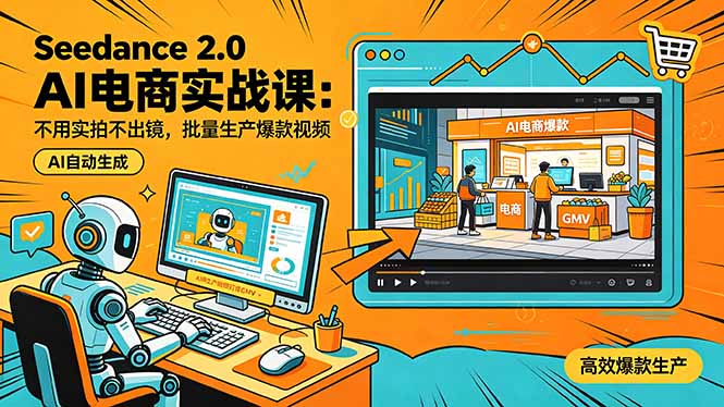 Seedance 2.0 AI电商实战课：不用实拍不出镜，批量生产爆款视频打爆GMV-旺仔资源库