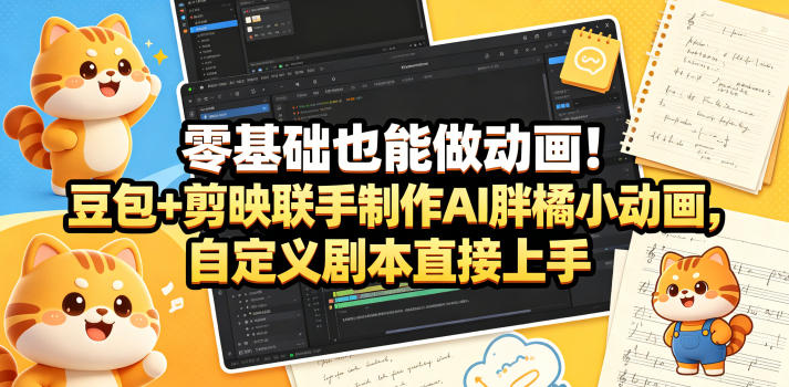 零基础也能做动画！豆包+剪映联手制作AI胖橘小动画，自定义剧本直接上手-旺仔资源库