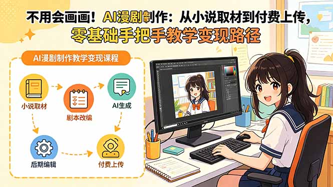 不用会画画！AI漫剧制作：从小说取材到付费上传，零基础手把手教学变现路径-旺仔资源库