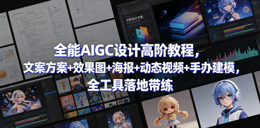 全能AIGC设计高阶教程，文案方案+效果图+海报+动态视频+手办建模，全工具落地带练-旺仔资源库