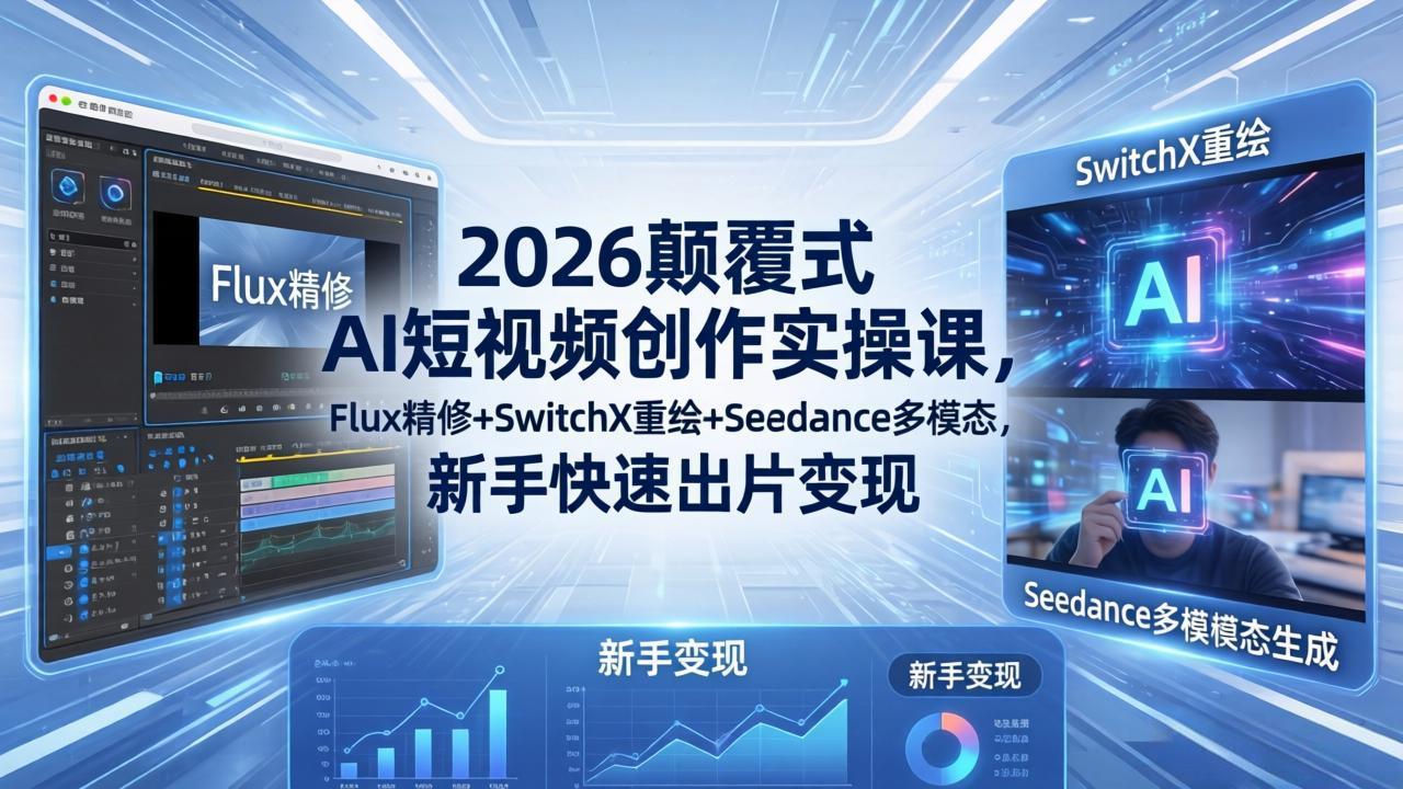 2026颠覆式 AI短视频创作课-5月更新,Flux精修+SwitchX重绘+Seedance多模态,新手快速出片变现-世界代码分享网