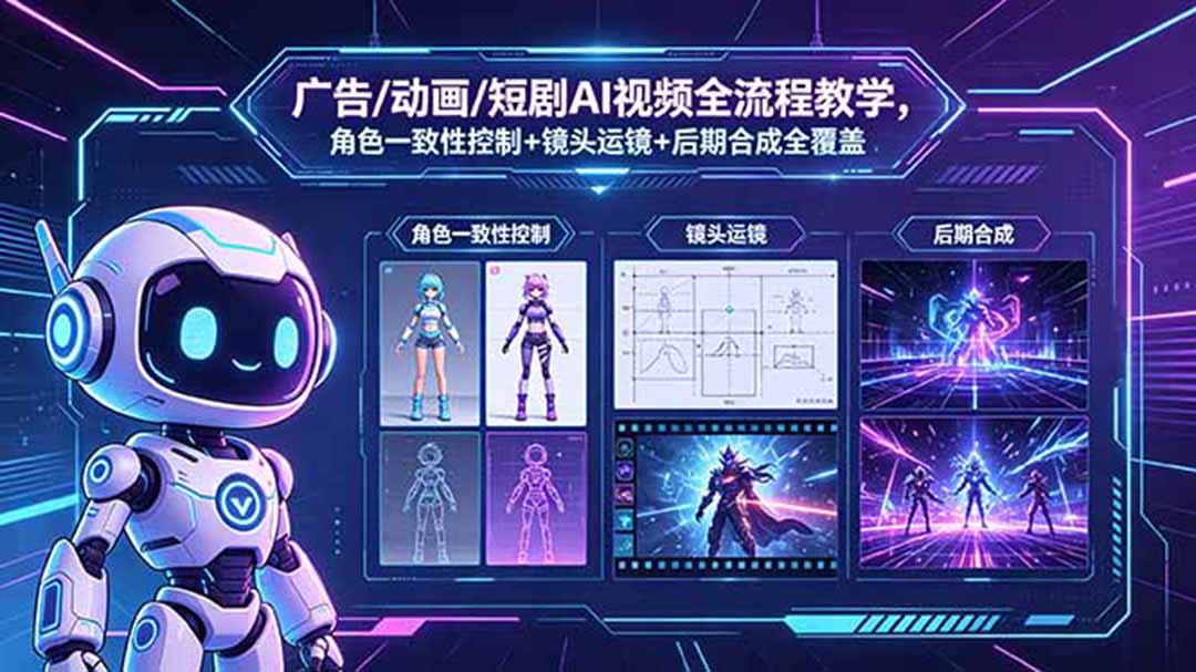 广告/动画/短剧AI视频全流程教学，角色一致性控制+镜头运镜+后期合成全覆盖-吾爱自习网