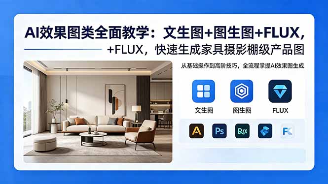 AI效果图类全面教学：文生图+图生图+FLUX，快速生成家具摄影棚级产品图-吾爱自习网