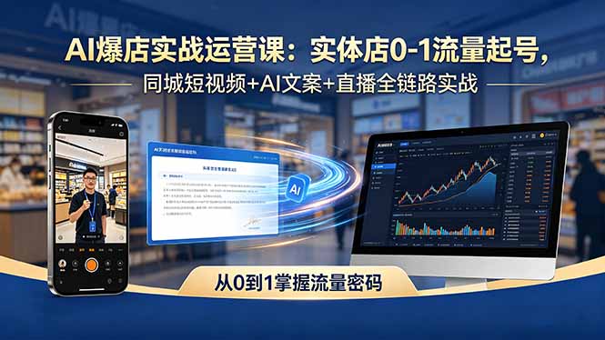 AI爆店实战运营课：实体店0-1流量起号，同城短视频+AI文案+直播全链路实战福星网赚创业资源-网赚项目-副业赚钱-互联网创业-资源整合福星网赚资源