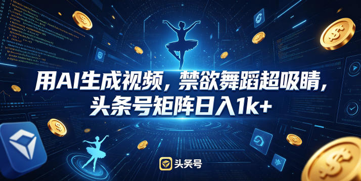 用AI生成视频，禁欲舞蹈超吸睛，头条号矩阵日入1k+-吾爱自习网