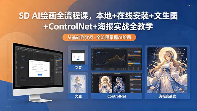 SD AI绘画全流程课，本地+在线安装+文生图+ControlNet+海报实战全教学-吾爱自习网
