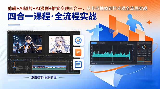 剪辑+AI短片+AI漫剧+推文变现四合一，从卡点抽帧到打斗戏全流程实战-吾爱自习网