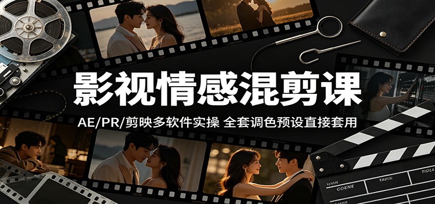影视情感混剪课：AE/PR/剪映多软件实操，全套调色预设直接套用-吾爱自习网