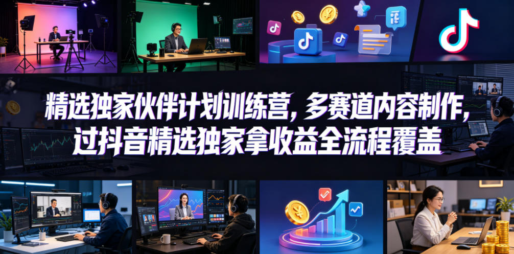 小豁食堂精选独家伙伴计划训练营，多赛道内容制作，过抖音精选独家拿收益全流程覆盖-吾爱自习网