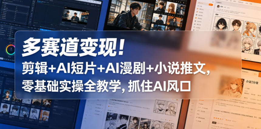 多赛道变现！剪辑+AI短片+AI漫剧+小说推文，零基础实操全教学，抓住AI风口-吾爱自习网