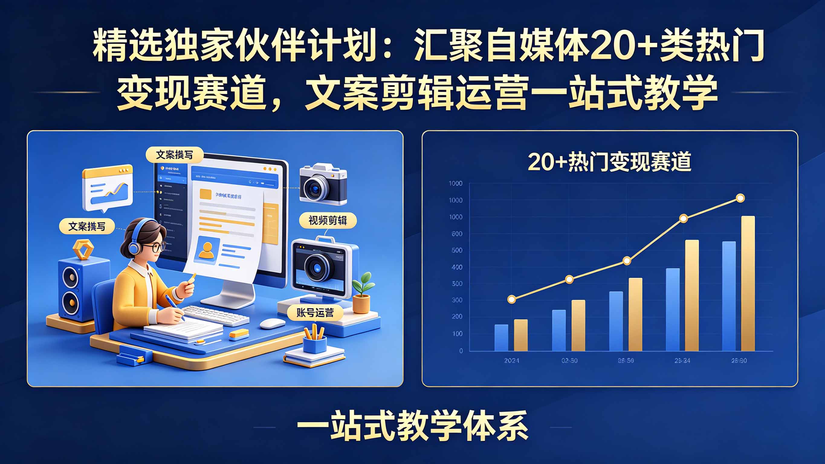 精选独家伙伴计划：汇聚自媒体20+类热门变现赛道，文案剪辑运营一站式教学-吾爱自习网