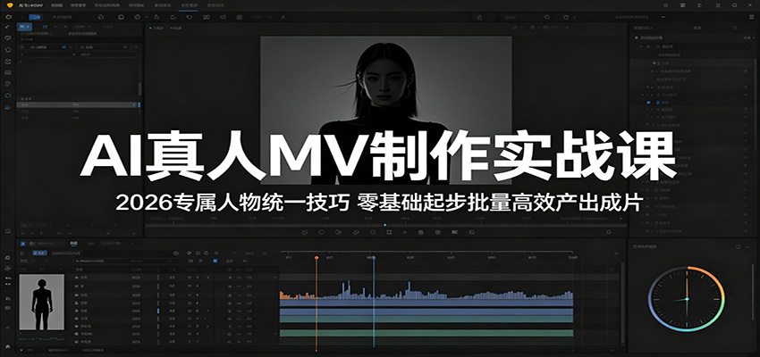 AI真人MV制作实战课：2026专属人物统一技巧，零基础起步批量高效产出成片-旺仔资源库