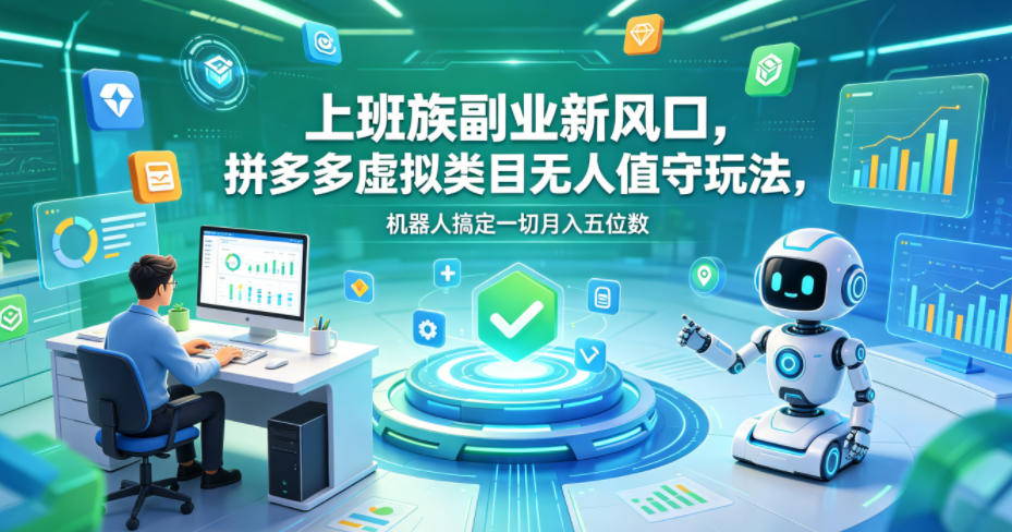 上班族副业新风口，拼多多虚拟类目无人值守玩法，机器人搞定一切月入五位数【揭秘】福星网赚创业资源-网赚项目-副业赚钱-互联网创业-资源整合福星网赚资源