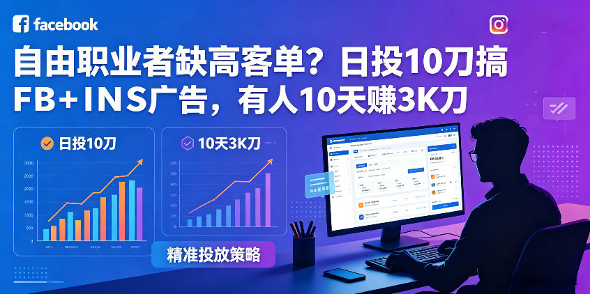 自由职业者缺高客单？日投10刀搞FB+INS广告，有人10天赚3K刀！【原创双语字幕】-喜学网