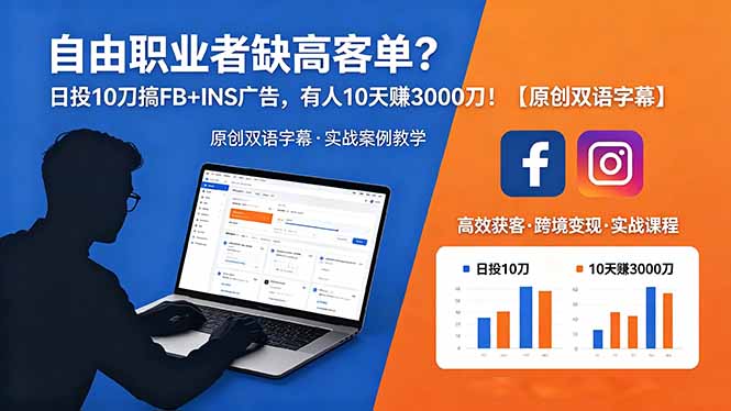 自由职业者缺高客单？日投 10 刀搞 FB+INS 广告，有人 10 天赚 3000 刀！【原创双语字幕】-喜学网