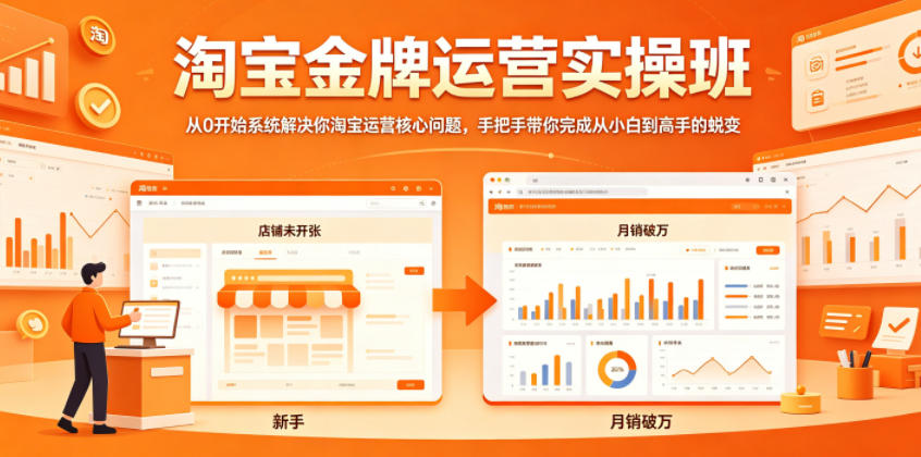淘宝金牌运营实操班，从0开始系统解决你淘宝运营核心问题，手把手带你完成从小白到高手的蜕变-喜学网
