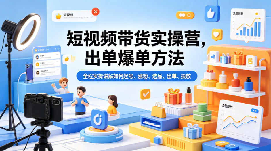 短视频带货实操营，出单爆单方法，全程实操讲解如何起号、涨粉、选品、出单、投放(更新0515)-我爱发帖