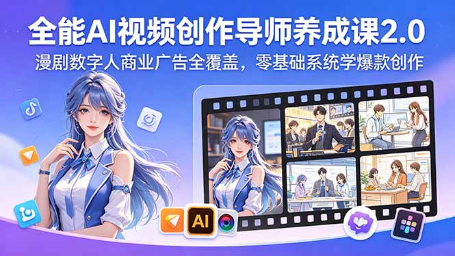 全能AI视频创作导师养成课2.0,漫剧数字人商业广告全覆盖,零基础系统学爆款创作-我爱发帖