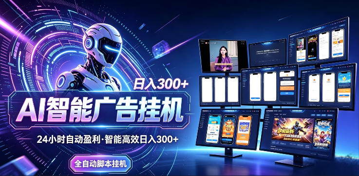 AI智能广告挂G项目,无需人工,单机稳定日入200+,可矩阵放大,24小时不间断刷广告賺收益【揭秘】-旺仔资源库