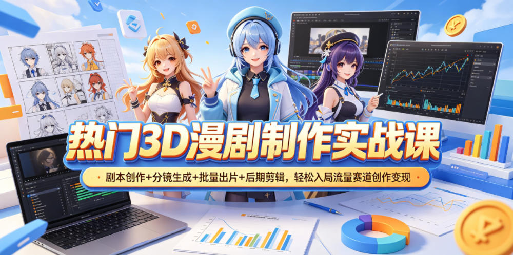 热门3D漫剧制作实战课，剧本创作+分镜生成+批量出片+后期剪辑，轻松入局流量赛道创作变现-朽念云创