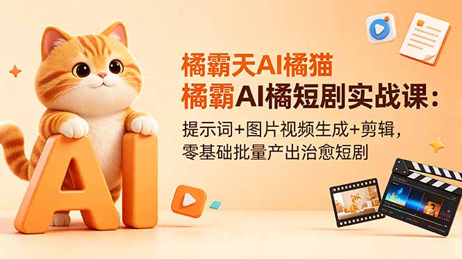 橘霸天AI橘猫短剧实战课：提示词+图片视频生成+剪辑，零基础批量产出治愈短剧福星网赚创业资源-网赚项目-副业赚钱-互联网创业-资源整合福星网赚资源