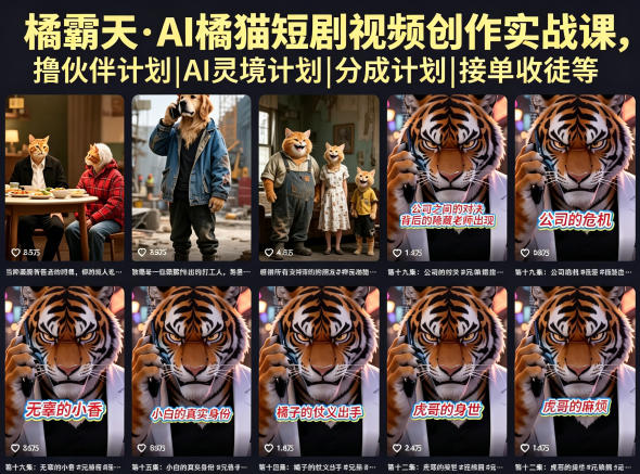 橘霸天·AI橘猫短剧视频创作实战课，撸伙伴计划|AI灵境计划|分成计划|接单收徒等福星网赚创业资源-网赚项目-副业赚钱-互联网创业-资源整合福星网赚资源