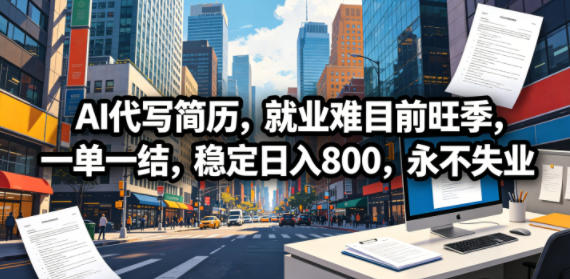 AI代写简历,就业难目前旺季,一单一结,稳定日入800,永不失业-旺仔资源库