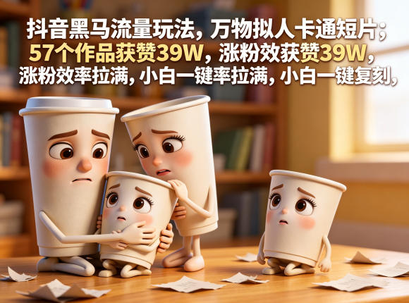 抖音黑马流量玩法，万物拟人卡通短片，57个作品获赞39W，涨粉效率拉满，小白一键复刻，保姆级拆解-吾爱自习网