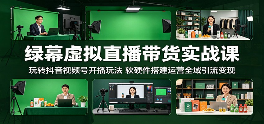 绿幕虚拟直播带货实战课：玩转抖音视频号开播玩法，软硬件搭建运营全域引流变现-吾爱自习网