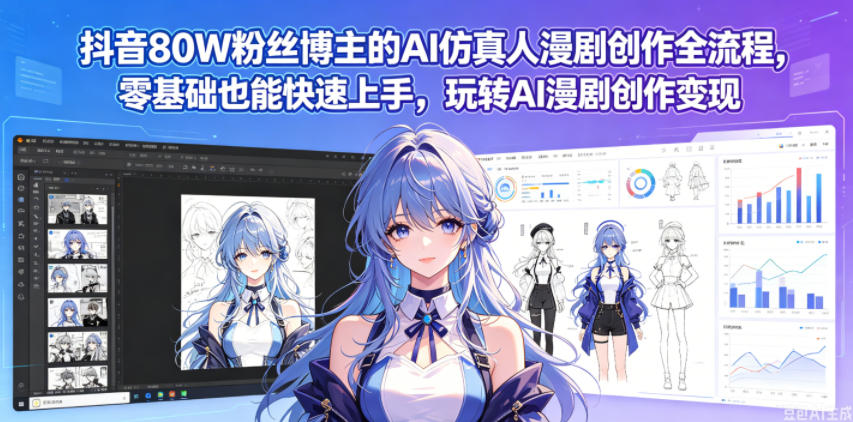 抖音80W粉丝博主的AI仿真人漫剧创作全流程，零基础也能快速上手，玩转AI漫剧创作变现福星网赚创业资源-网赚项目-副业赚钱-互联网创业-资源整合福星网赚资源